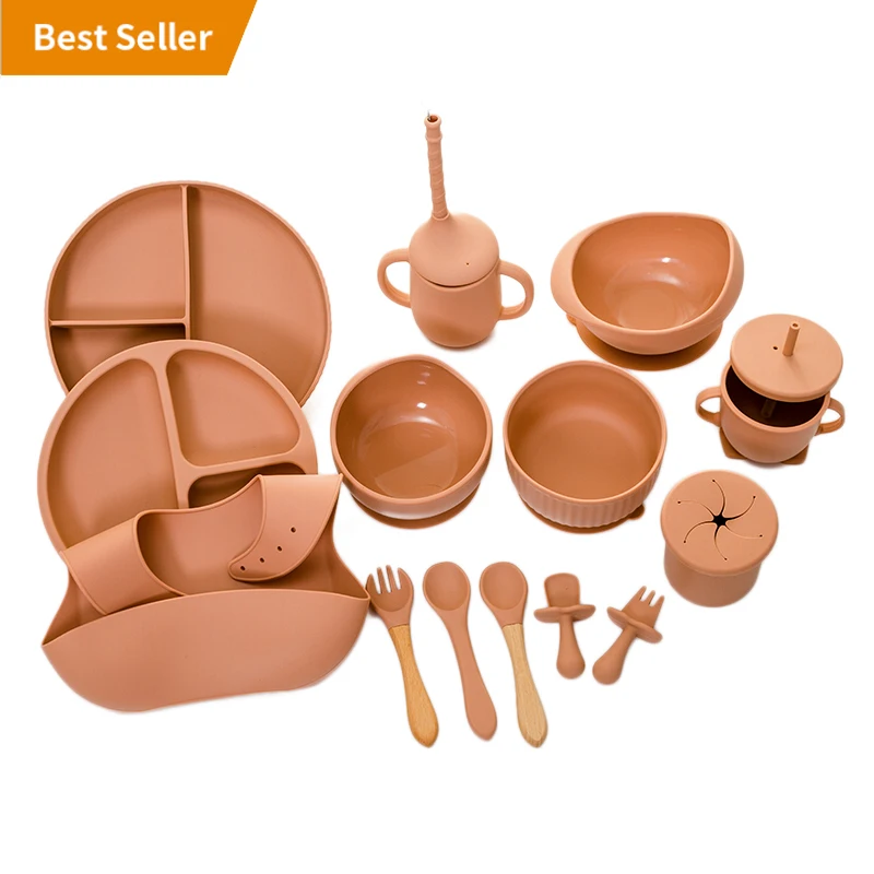 Набор детской столовой посуды из 100% бамбука с индивидуальным логотипом, мягкие нагрудники для младенцев, моющиеся силиконовые нагрудники для кормления младенцев