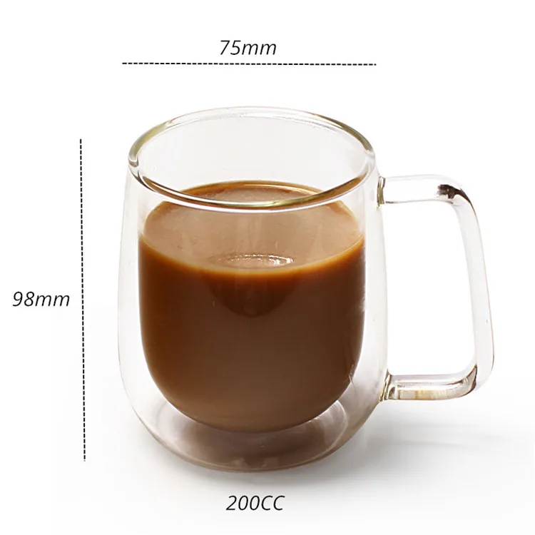 Various Double Wall Glass Coffee Cups Insulated Milk Mug with Handle Clear beer mug 80/150/200/250/350/450ml