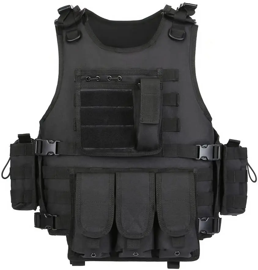 FREE SAMPLE Black Tactical Airsoft Paintball Vest Combat Training Vest Black 600D Polyester vest