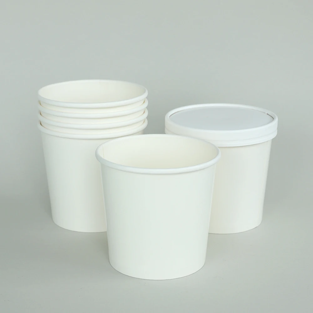 Frozen Dessert Cups Disposable White Paper Ice Cream Bowl Cups Freezer Containers With Lids for Meal Prep Soup
