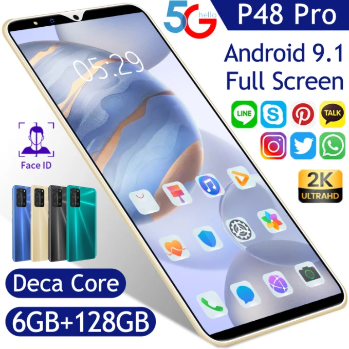 Ready to ship 4G 5G Smartphone P48 Pro 6GB RAM+128GB Rom 5.8 Inch Big Screen Smartphone Quad Core Unlocked Dual Sim Mobile Phone