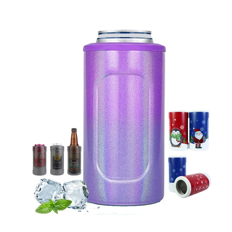 С двойными стенками 12oz Стройный изолятора бутылки вакуумной изоляцией пива coozie 4 в 1 из нержавеющей стали может кулер для вечеринки