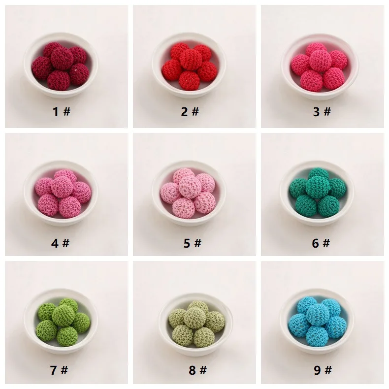 16mm Wooden Crochet Covered Bead Cotton Beads Wood Knitting Ball Crochet Beads for DIY Nursing Jewelry Necklace Bracelet Making