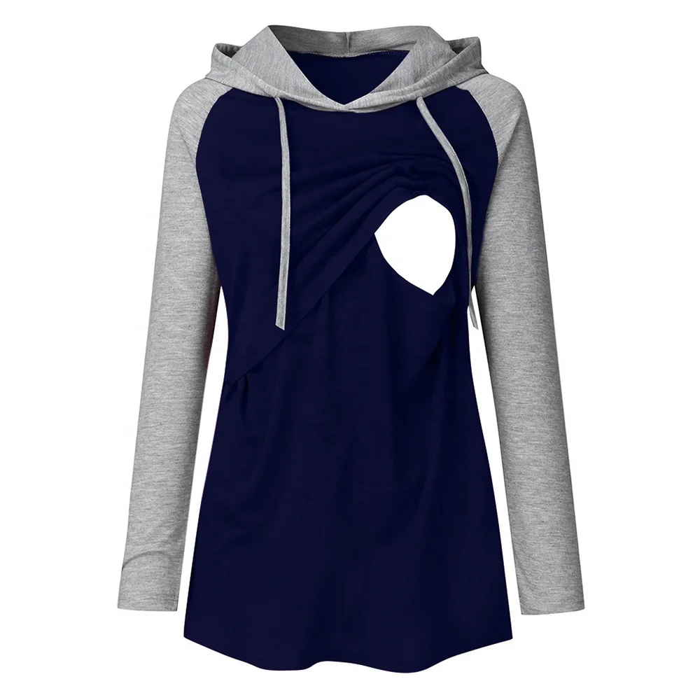 Женская толстовка для беременных зимняя одежда толстовка полосатые футболки с длинным рукавом Пуловеры для грудного вскармливания Топ для беременных и кормящих мам