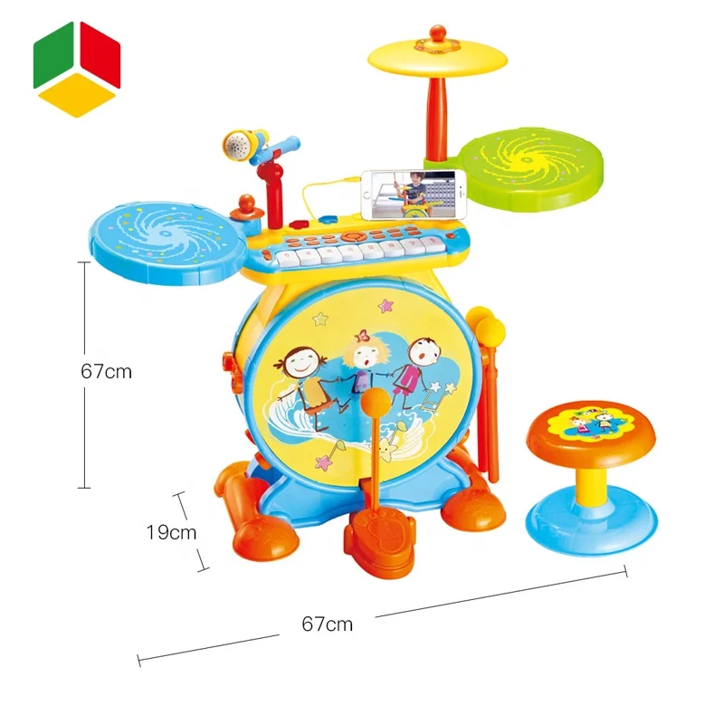 QS Toy 2 IN 1 Musical Instrument Gift Kid Plastic Toddler Cartoon Music Toy Jazz Drums Electronic Keyboard Piano From China Toy