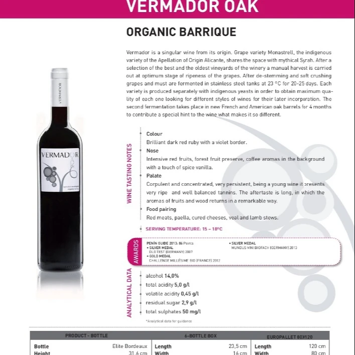 
ecological wine Vermador oak 