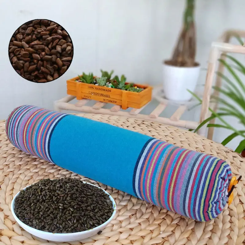 Round cassia pillow Hard solid buckwheat shell bed backrest protection cervical spine cylindrical pillow