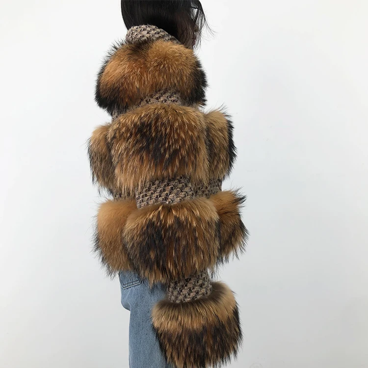 2021 Real fox fur winter jacket women weave stand collar fox fur coat