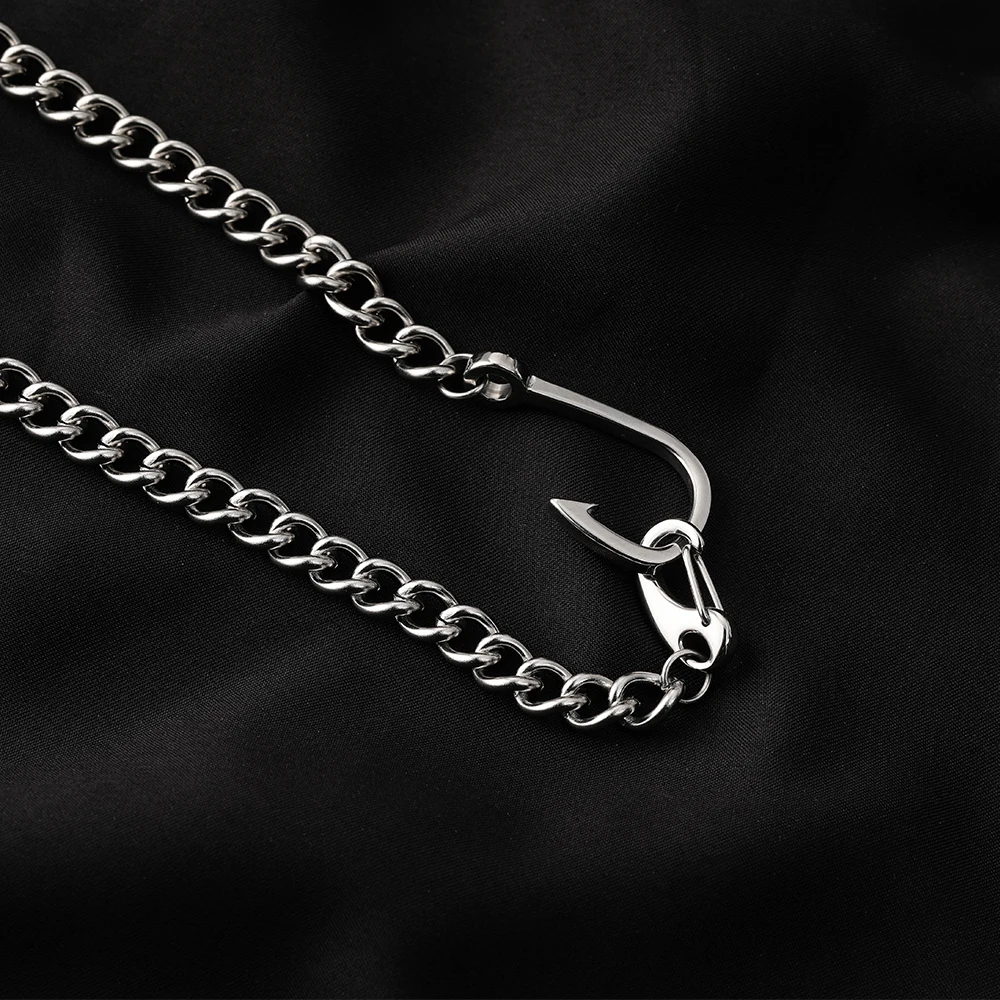 Craft Wolf FISHING HOOK Pendant Stainless Steel Chain  Couple Jewelry Trendy Necklace