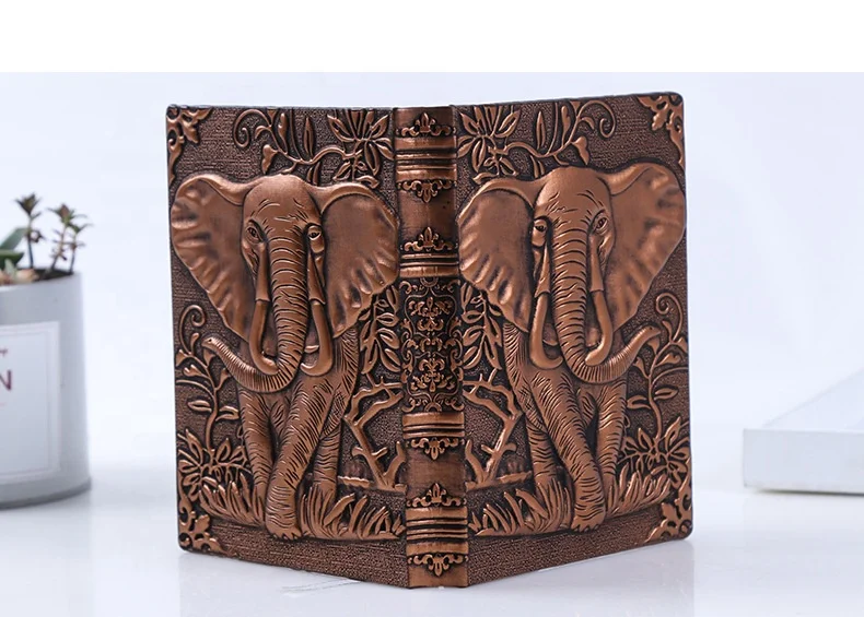 A5 Luxury European Retro Elephant Journal Note Book Notepad Anaglyph Process Carved PU Leather Embossed Cover Manual Notebook