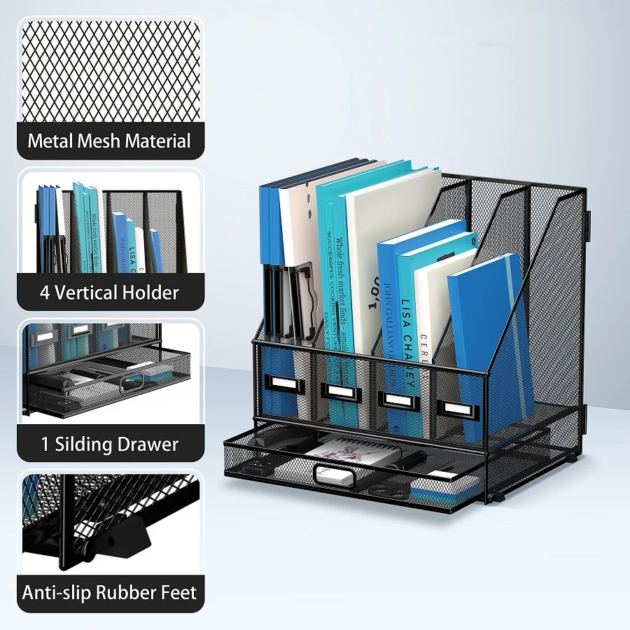 Black Desk Organizer Mesh File Organizer Magazine File Holder for Home Office School