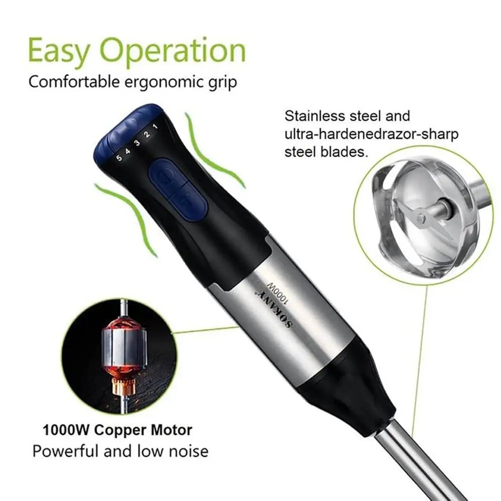 Portable 4 In 1 Electric Handheld Immersion Blender 1000W Hand Blender Turbo Mode Stick With Whisk  Milk Frother Food Processor