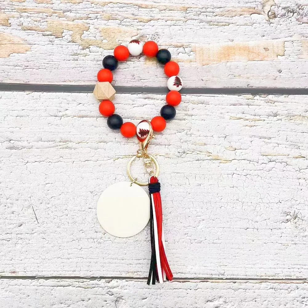 Rainbow Luxury Colorful Deer Silicone Circle Bracelet Wrist Blank Wood Keychain  for Women Christmas Gifts