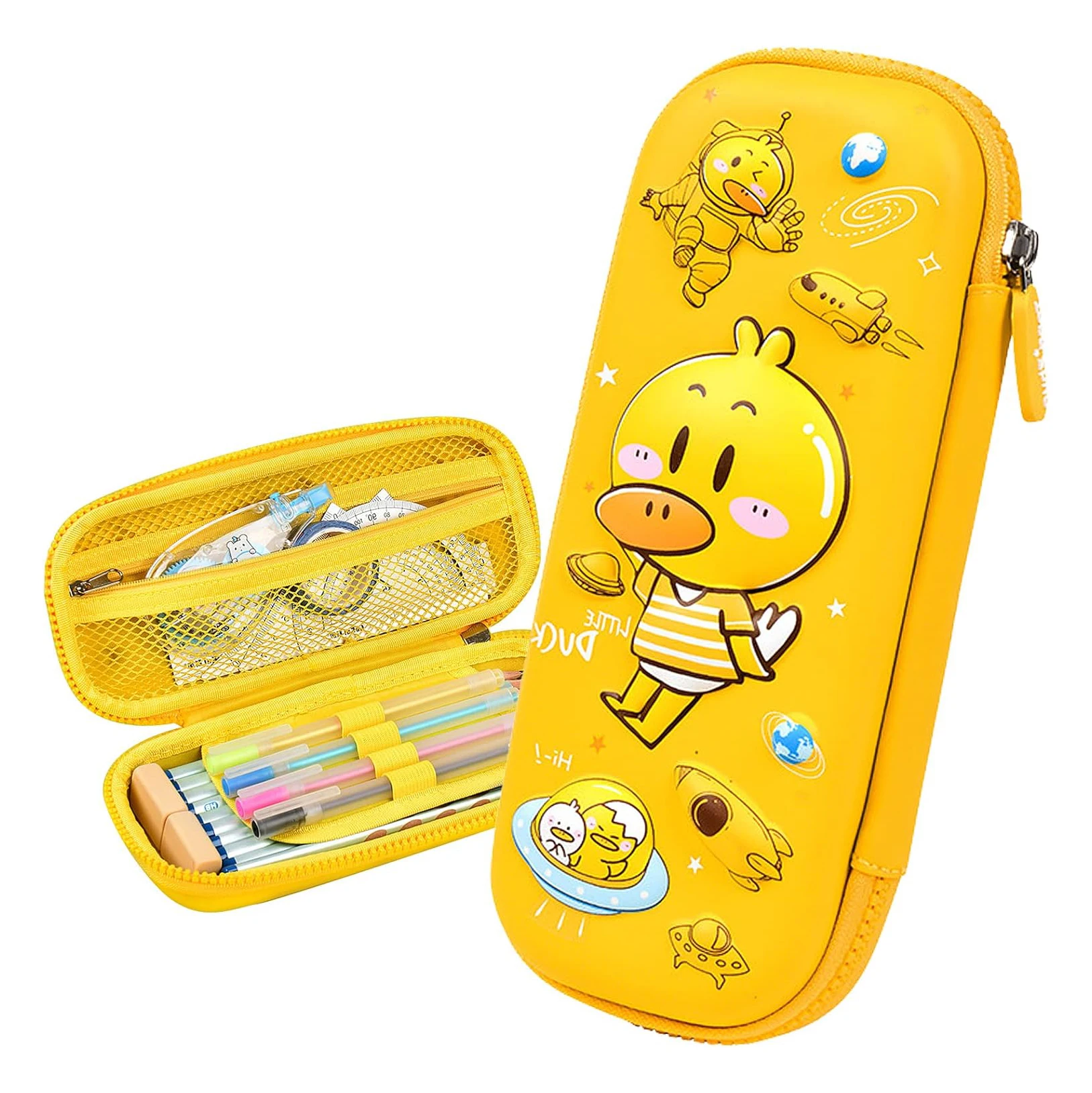 Kids Boys School Students 3D Space Duck Yellow Pencil Case Pencil Pouch Waterproof Pencil Box Bag