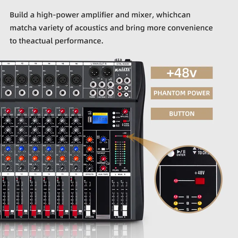 KAIKA  CT16-4 New 16-channel Max Audio Mixer with low price power amplifier Usb digital Audio DJ