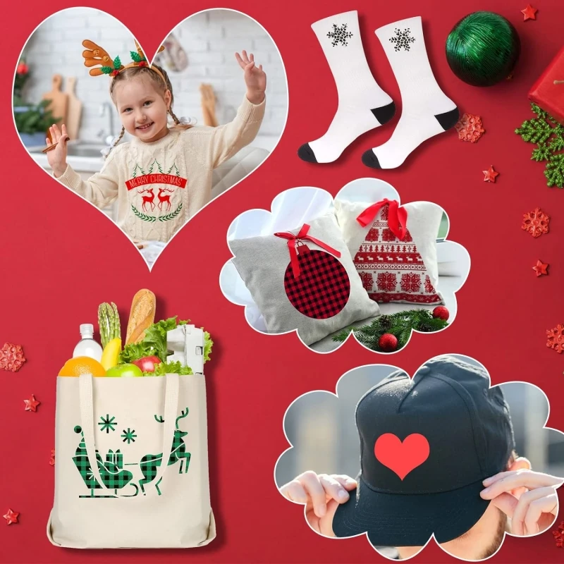 hot sale Christmas Heat Transfer Vinyl Bundle,Xmas Craft Vinyl Bundle for DIY Fabric T-Shirt Bag Hat Pillow Crafts 12 x 10'