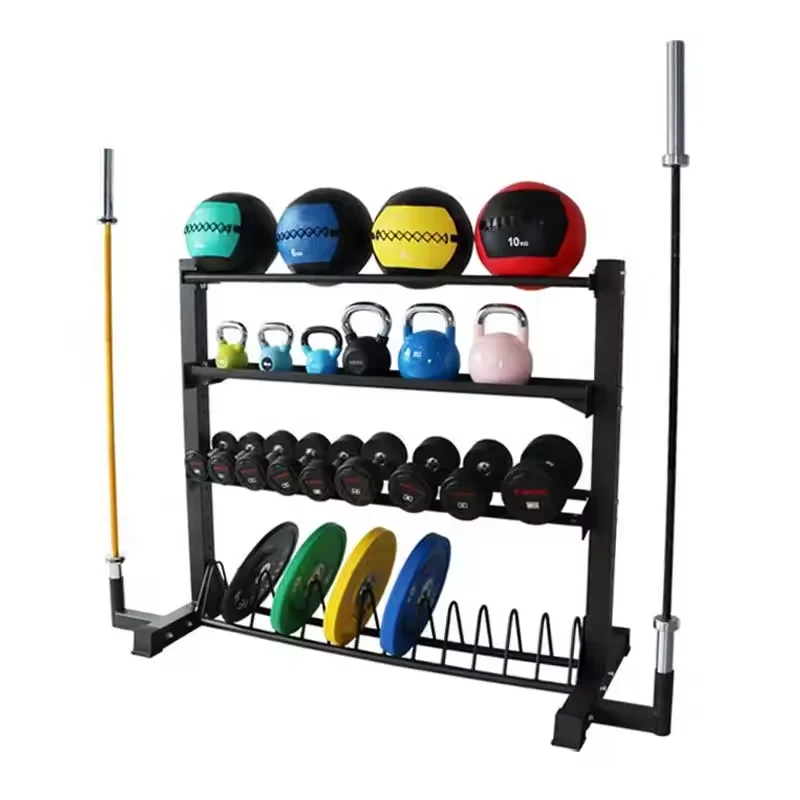 Multi Storage Rack wall Ball Kettlebell Dumbbell Bumper  Plate Barbell Bar Commercial Power Gym Rack