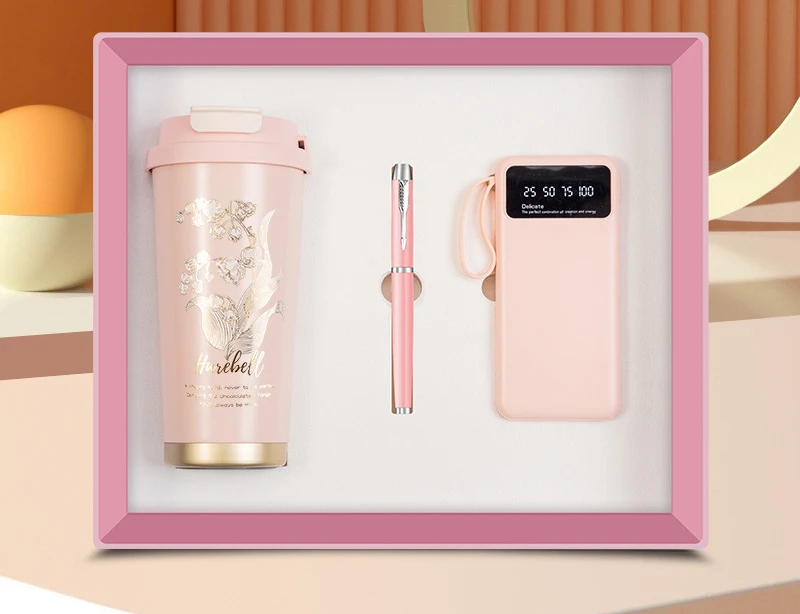 Vintage Flower Style Thermos Cup + Ceramic Mug Gift Box for Customers Corporate Gift Set Unique Gifts