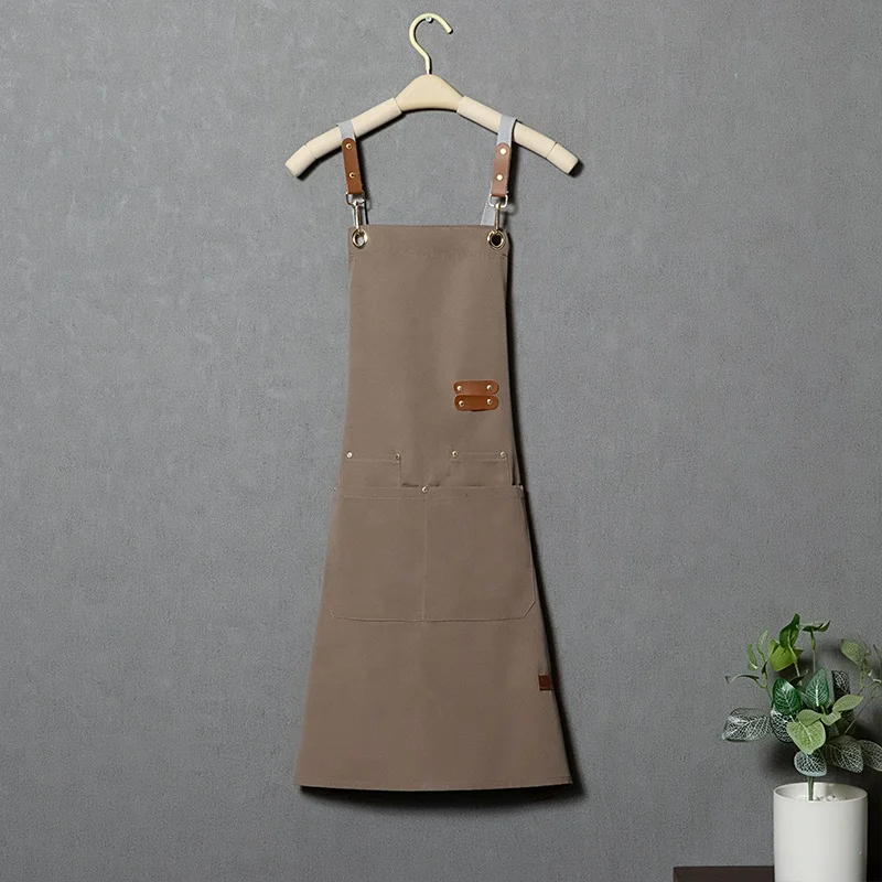 Canvas apron custom logo printing, catering, cooking, coffee shop, barber bar, internet red, waterproof work clothes for women