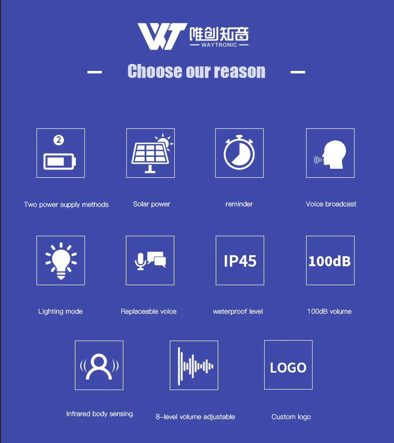 Wireless Smart Sound Alarm Solar PIR Infrared Human Motion Detector Anti-Theft Burglar Voice Siren Alarm with LED Light