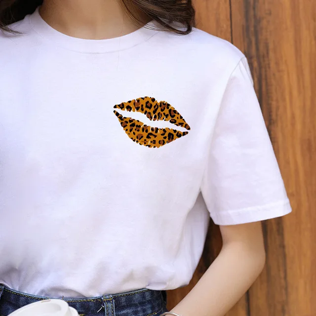 Woman Graphic T Shirts Polyester Leopard Print Lips Cheap Graphic T Shirts Women 2022 Tshirt