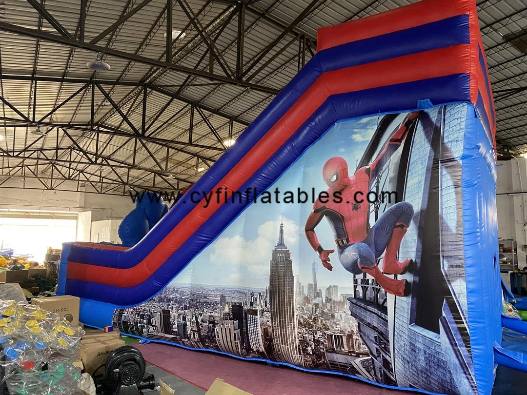 Commercial china super hero PVC factory price jumper kids jumping castle slide house inflatable spiderman bouncer for rental
