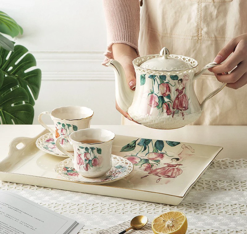 QIAN HU New Arrived  Gift Set Luxury Afternoon British Royal Ceramic Tea Cup Set With Teapot Classic Coffee and Tea Set