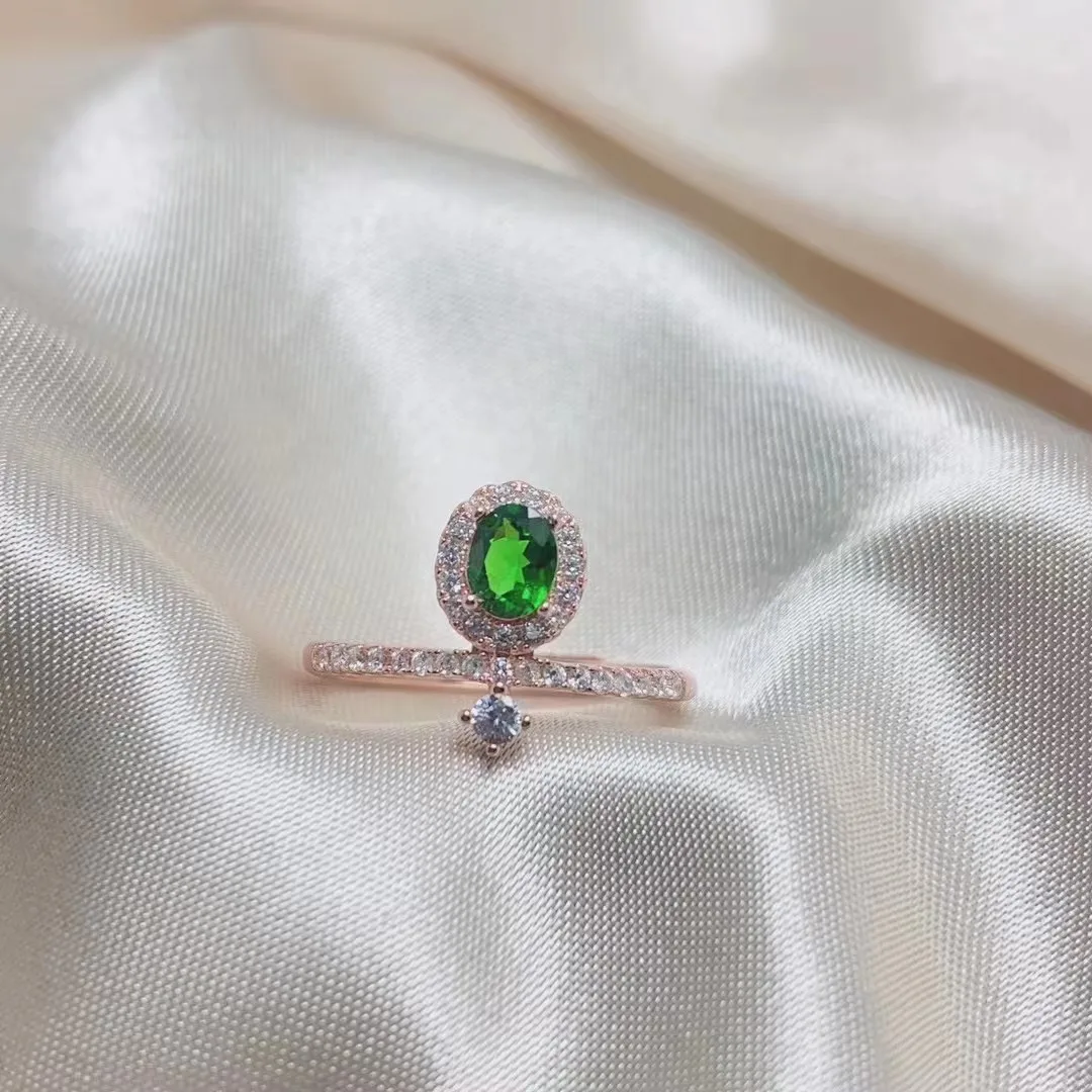 High Quality Good Price Wholesale 925 Sterling Silver Casual Natural Diopside Rings For Ladies