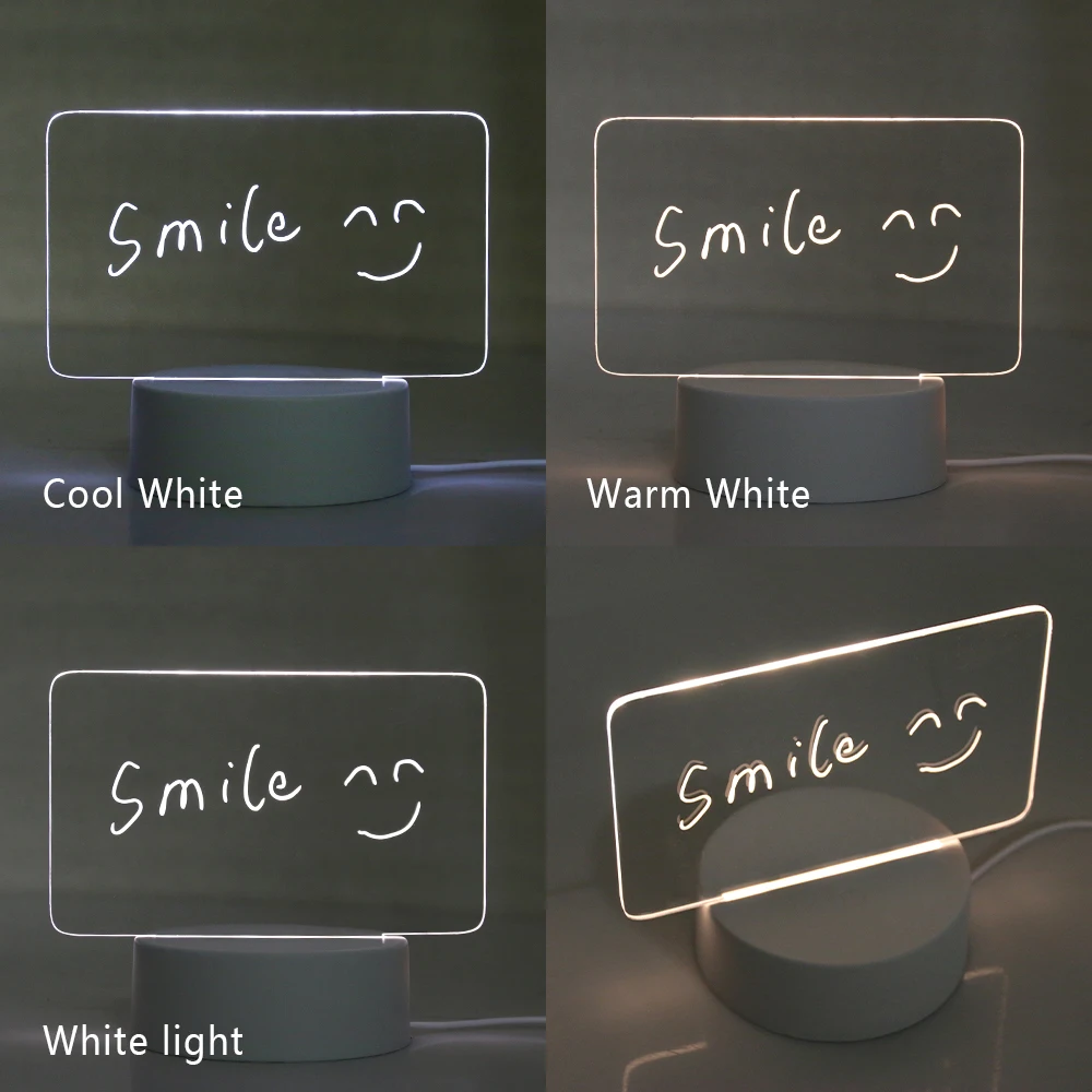 Diy LED  Blank 3D Creatives  Square Pen Rewrit Acrylic Note Board Led Rewrirable Night Light Gift with message board