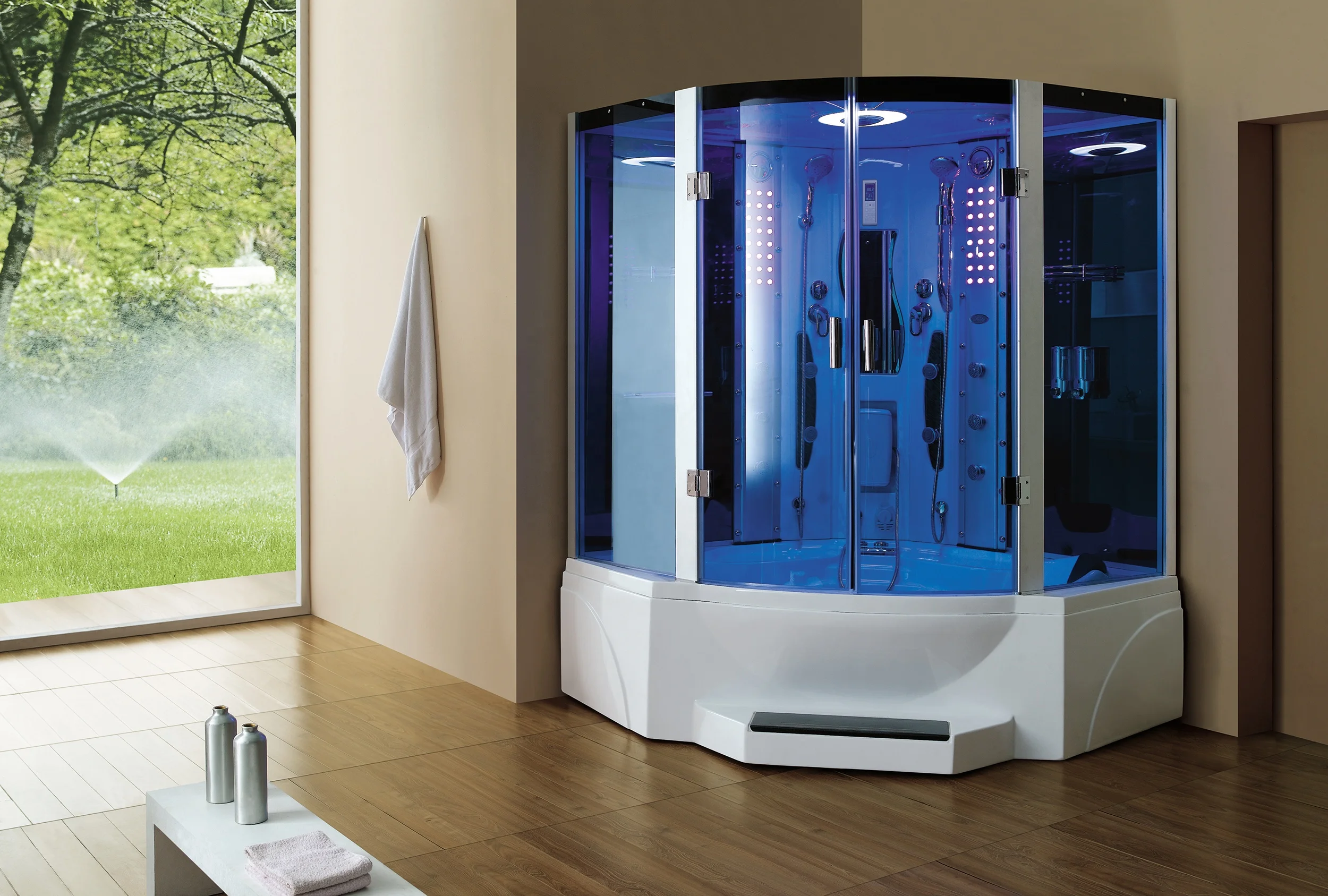 blue glass steam shower room Mexda steam shower room;massage bathtub with steam room(CE ETL) WS-608P