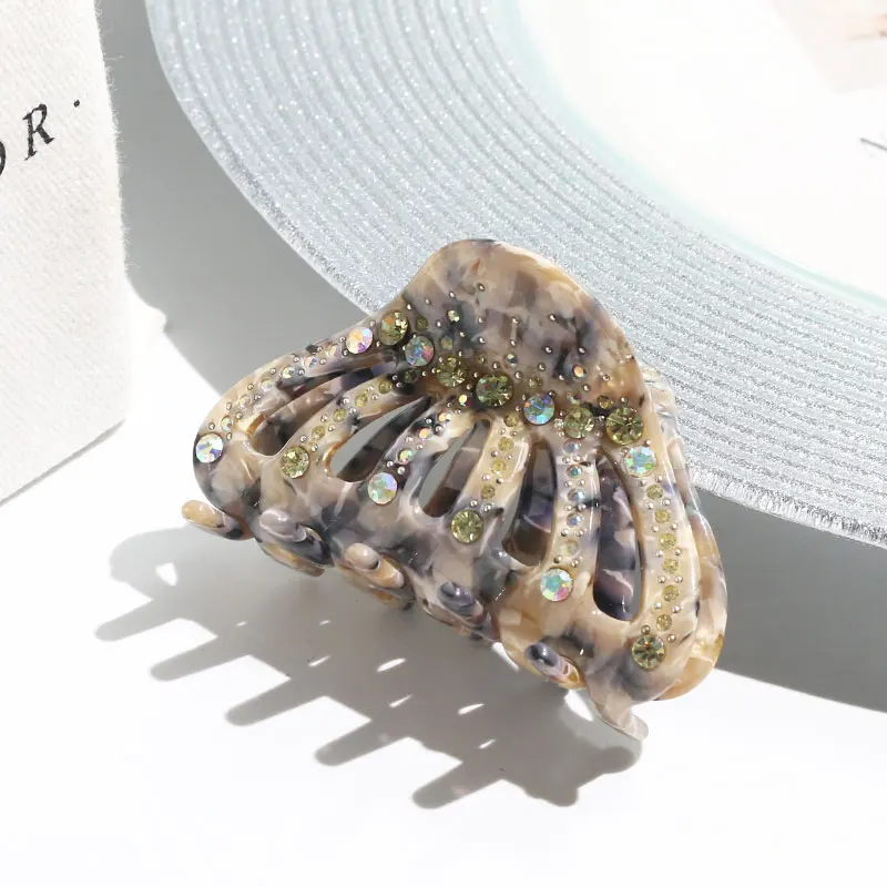 XinMei diamond hair clips claw China manufacturer wholesale cellulose acetate hollow out  hair claw clips rhinestones women