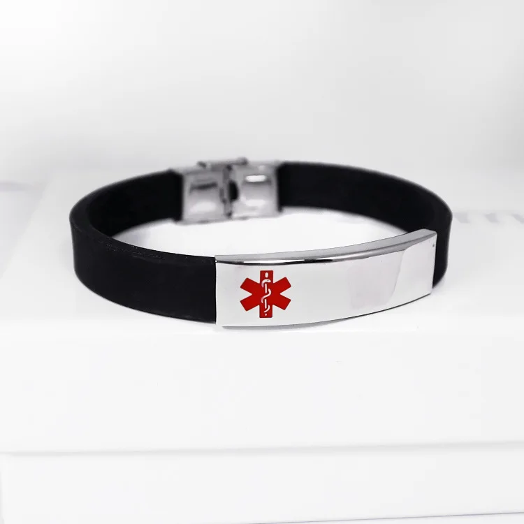 Rubber Bracelet Fashion Medical Symbol Alert ID Diabetes Star Of Life Bracelet