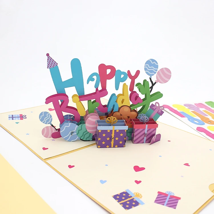 Pop Up Birthday Card Happy 3D Greeting Card Handmade Gift Card Custom Design For Family&Friends Home&Commercial Wish Messages