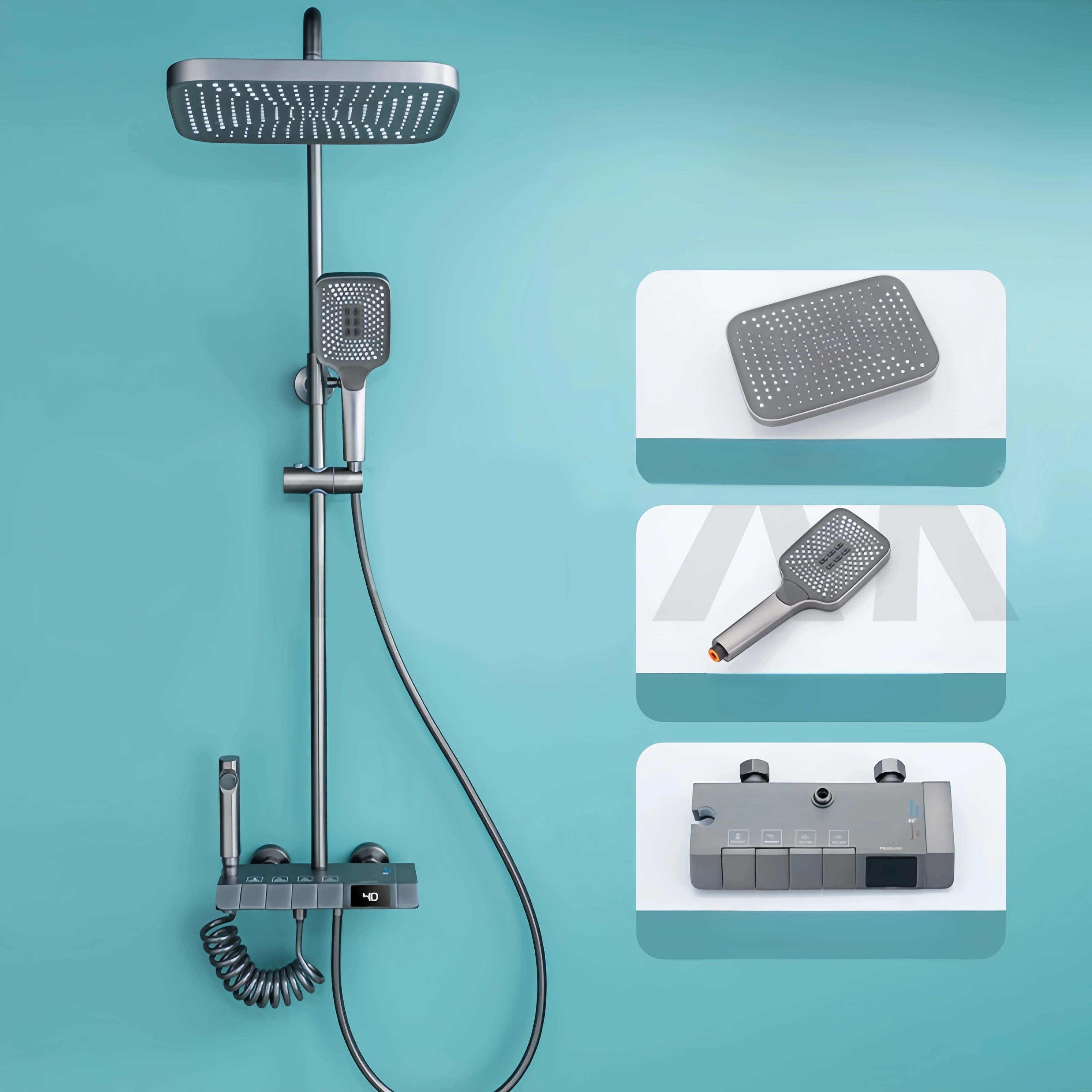 Moeden  Bathroom Hot Cold Thermostatic Mixer Rain System Bathtub Wall Mount Rainfall Bath Smart LED Digital Light Shower Set