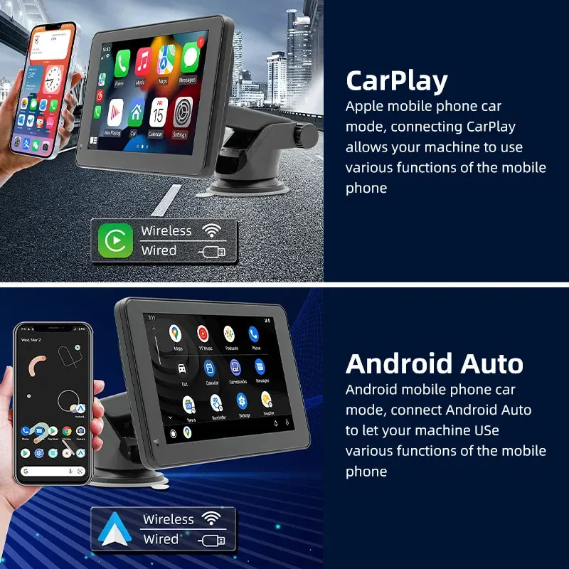 7 Inch Carplay Monitor Touch Screen Universal Portable Wireless Android Auto Wifi Car Play Radio Stereo DVD Player For bmw truck