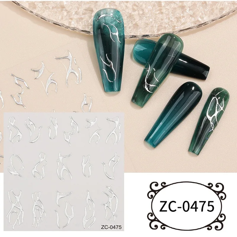 Wholesale Silver Gold Adhesive Decal Star Moon Stripe Design Nail Pack Nail sticker 3D nail art sticker