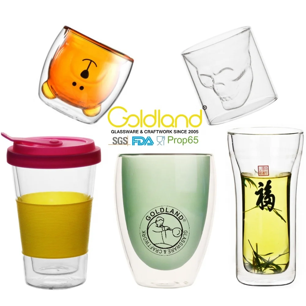 Stemless Glass Coffee Tea Cup Custom Borosilicate Insulation Double Wall Glass Classic Durable Glass Cups