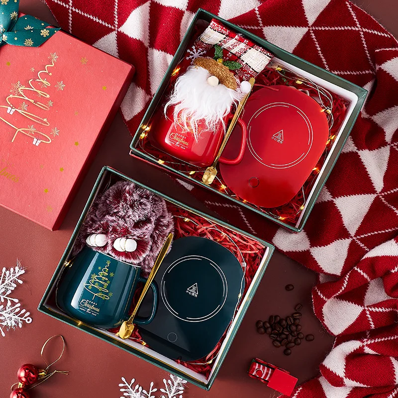 2022 New Christmas Gift 55 Degree Self Heating Heated Ceramic Charging Coffee Mug Milk Cup With Heating Pad