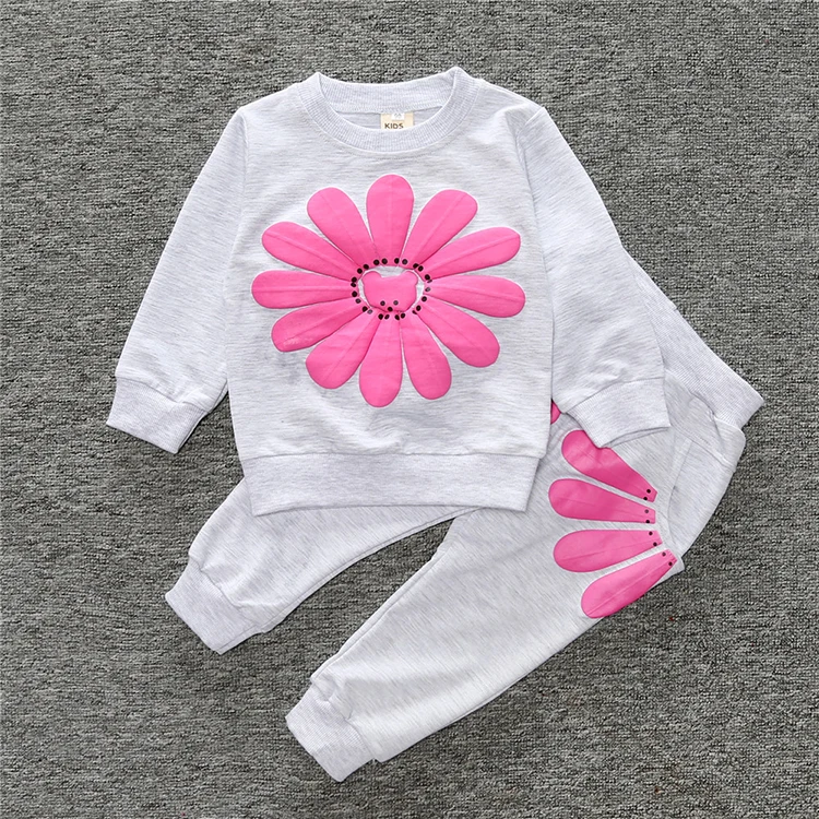 Spring flower print kids jogger suit sweatsuit set toddler clothing toddler girl clothes