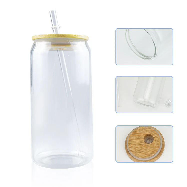 High quality sublimation 12oz 12 oz 16oz 25oz blanks ounce can shaped rainbow drinking frosted glass tumbler with straw