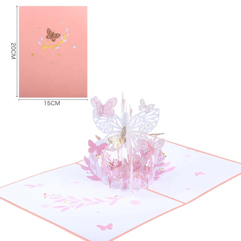New design 3d butterfly cards high quality laser cutting paper pop up greeting card