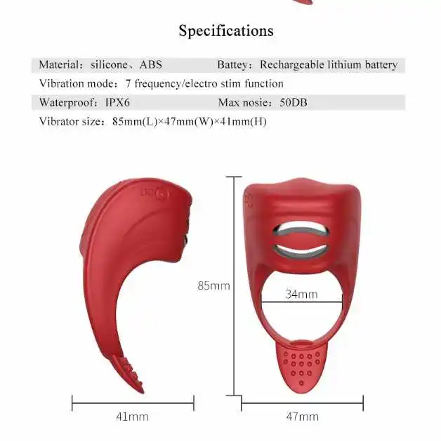 Red Silicone Lip Vibrator Electric Shock Sex Cock Ring Men Penis Masturbation Massager Sex Toys For Men