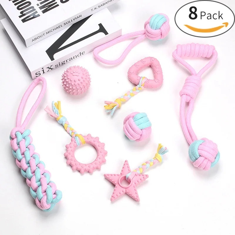 Whole Pink TPR Rope Dog Toys Durable Cotton Rope Dog Toys 10 Pack Gift Set Free Assortment Pet Chew Toy Set