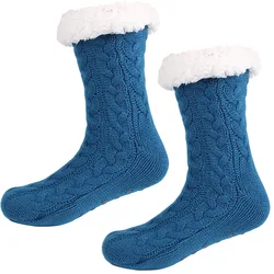 Socksmate Custom winter women warm polar fleece non slip grips knitting thick home woolen heated indoor floor shoes socks