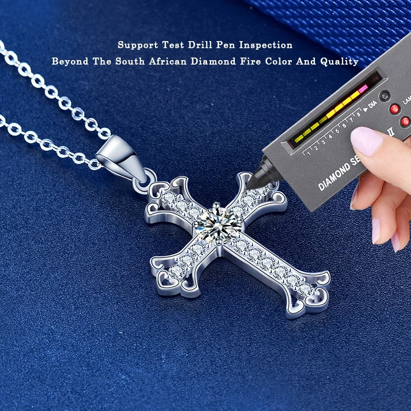 925 Sterling Silver Cross Necklace 0.5Ct Moissanite Diamond Cross Pendant Necklaces for Women Wholesale Jewellery