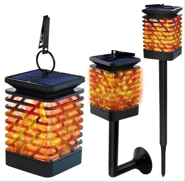 Led 4 in 1 Solar Powered Outdoor Table Lamp Waterproof Decoration Hang Stand Wall  Flame Night Garden Pathway Street Gate Light