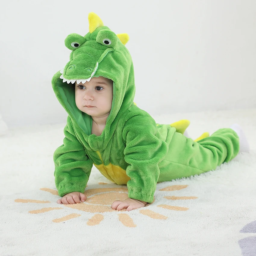 Halloween Dress Up Romper 3D Cartoon Animal Hooded Onesie Winter Flannel Baby Animal Rompers