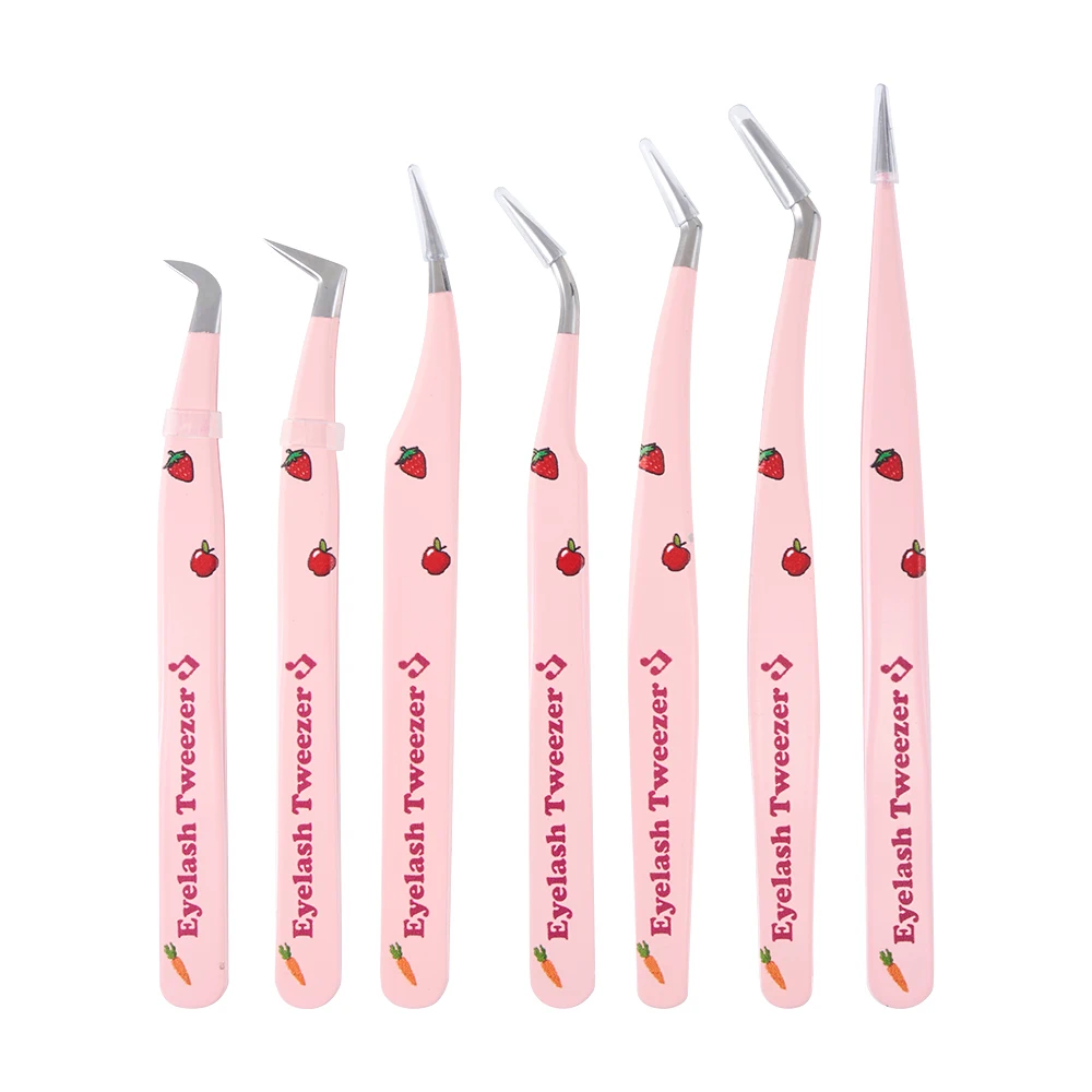 Wholesale Private Logo Grip Top Eyebrow Tweezers Baby Pink Thick Metal Stainless Steel Eyelash Tweezers for Eyebrow