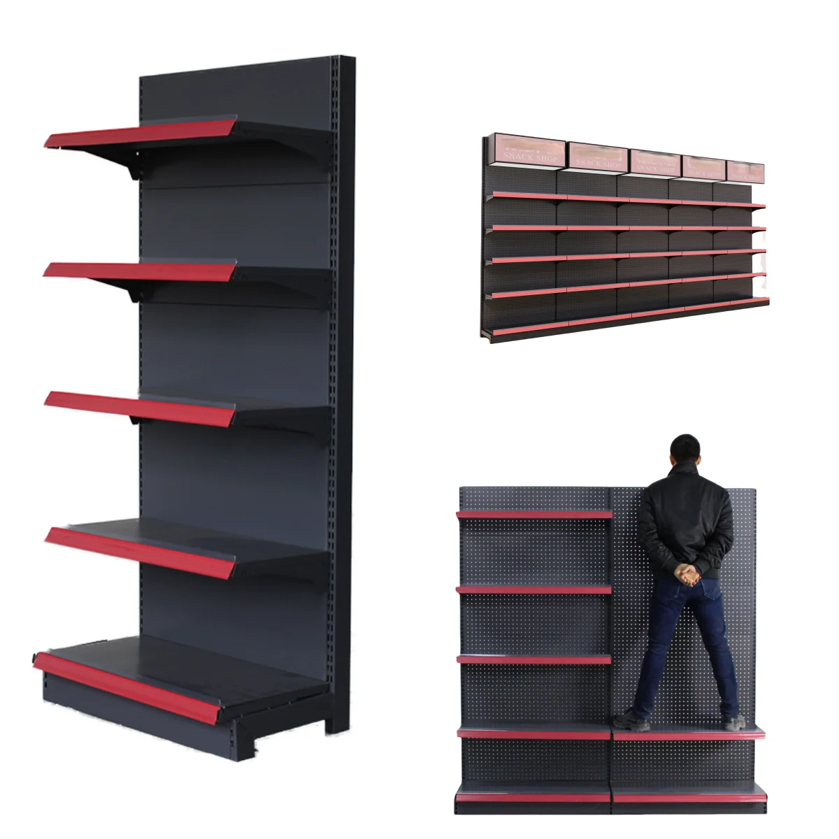 PFT Factory Supermarket Shelf Price Dark Grey Display Shelves Retail Grocery Store Display