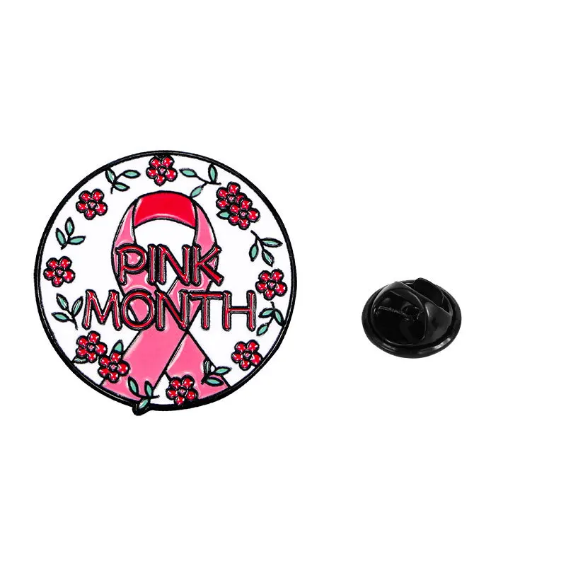 Hot Sale Pink Brooch Custom Cartoon flower Breast Cancer Awareness Lapel Pin Badges